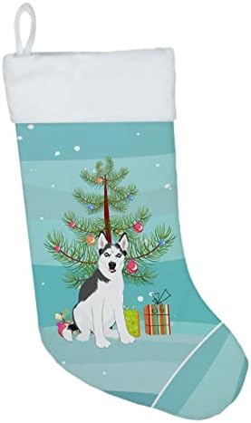 Съкровищата на Каролина WDK3073CS Кученце Сибирски Хъски Коледни Чорапи, Чорапи За Висящи пред Камината, Коледен