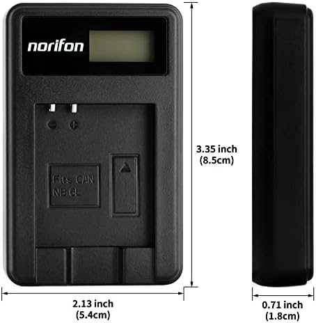 Зарядно устройство Norifon NB-6L LCD USB за фотоапарати Canon PowerShot SX530 HS, SX610 HS, SX710 HS, SD1200 is, SD1300 is, S120 IXY 10S IXY 30S и други, черен