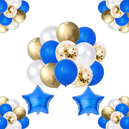 Бентин 62 бр. Комплект тъмно-сини балони за Синя Тема на партито, 12-инчови Сини балони, Бели балони, Златни