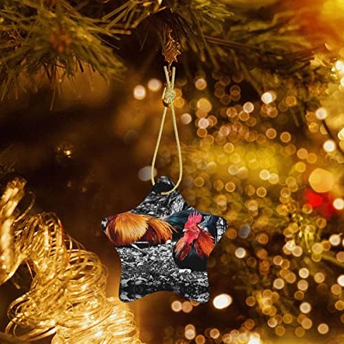 Коледен керамичен медальон с кокошката и Петела 2022 за украса на Коледната елха