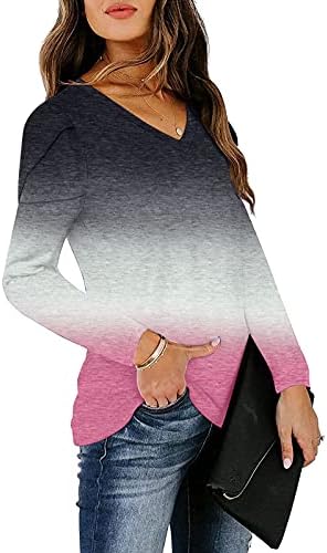 Дамски Ризи с Дълъг ръкав във формата на Листенца, Ежедневна Туника с V-образно деколте, Hoody, Потник, Пуловер