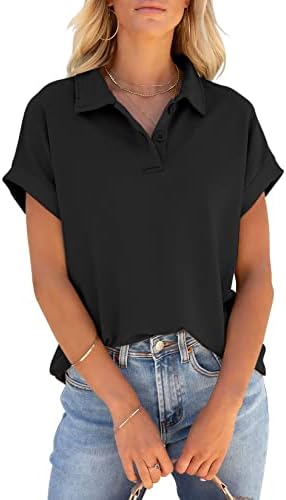 Дамска Риза с къси ръкави PGANDS с Къс ръкав, Летен Топ Копчета С яка, Ежедневни Тениска Свободно Намаляване