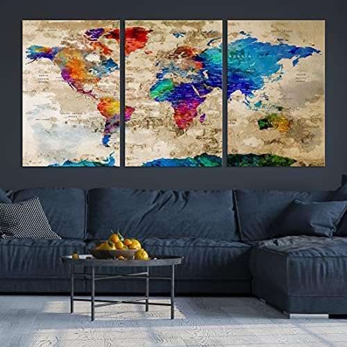 Самите Эймур Съвременно Голямо Стенно Изкуство Рейнбоу Цвят на Картата на света, Бутон Принт на Платно за Домашен
