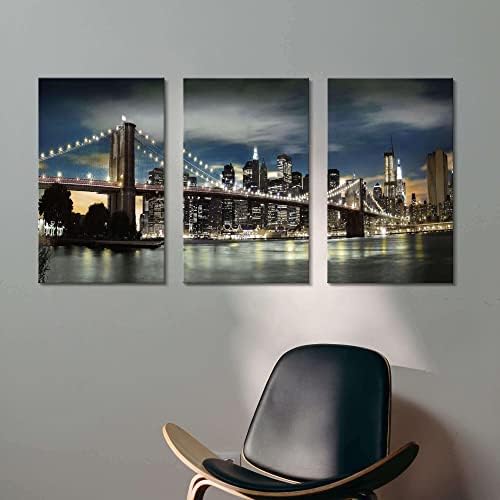 Бруклинския мост Платно Стенно Изкуство: 3, Панел Съвременна Живопис с Изглед към Нощния град, Светлинни линии