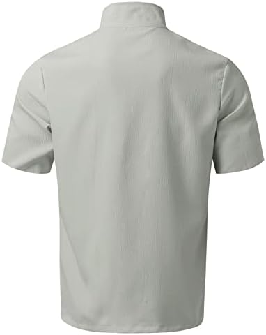 Мъжки Ризи за Мъже Пролет-Есен Однотонная Блуза с кръгло деколте и копчета, Топ с Къс Ръкав, Долната Риза