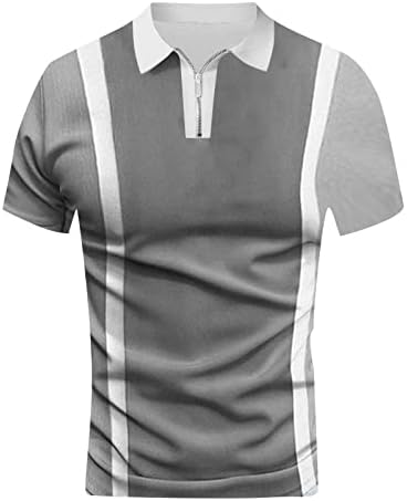 Мъжки Модни Поло блузи, Ежедневни Ризи За Голф с V-образно деколте и Къс ръкав с Цип, Бизнес Тениски С Цветен Блок, Спортни Тениски С Ревери