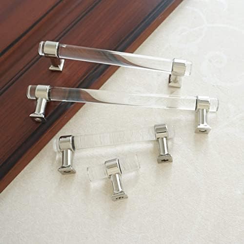 MFYS Прозрачна Акрилна чекмеджето, дръжки за шкафа от кристал и сребро, 6 x 2-1/2 (64 мм), Кухненски Люцитовый