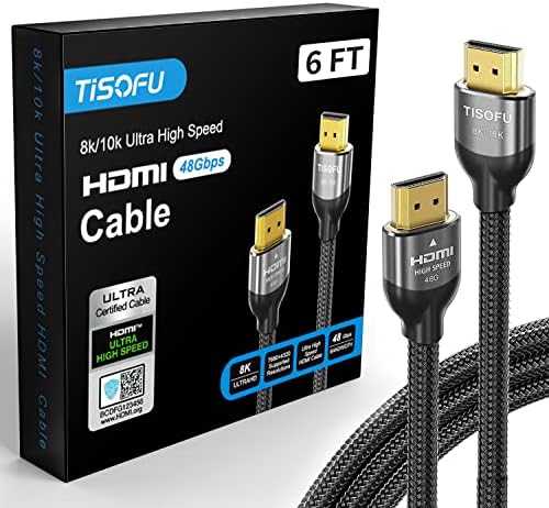 TISOFU [Ултра Сертифициран] Кабел HDMI 8K 6 ФУТА: Кабели HDMI 2.1 48 gbps Високоскоростен Сплетен Кабел премиум-клас