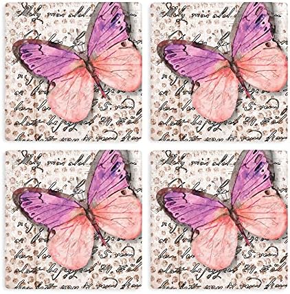 Пеперуда Акварел 4 x 4 Абсорбиращи Керамични Квадратни подложки Опаковка от 4