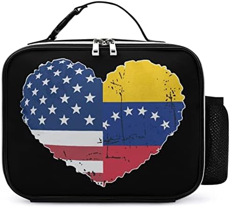 Венецуела Флаг на САЩ С Принтом Сърцето Обяд-Бокс Изолиран Херметически Охладител Чанта за Еднократна употреба