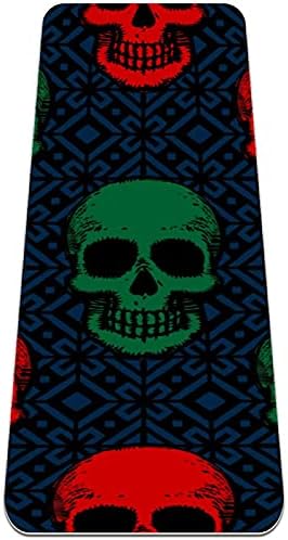 Siebzeh Boho Пънк Червено-Зелено килимче за йога с черепа Премиум-клас, в екологично Чист Гумена подложка за