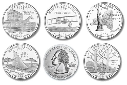 Пълен набор от 5 монети 2001-P & D State Quarter Set (общо 10 монети)