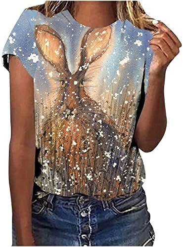 Женска Тениска с къс ръкав и принтом Заек, Сладък Топ с изображение на Заек и Луната, Ежедневни Лятна риза,