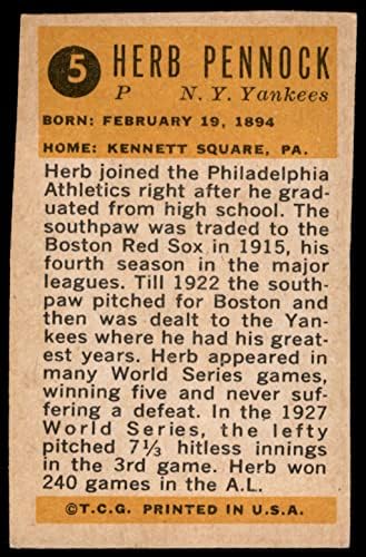 1963 Базука № 5 GLD Херб Пеннок Ню Йорк Янкис (бейзболна картичка) (Фон около предната страна има лъскава златна