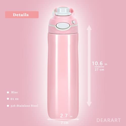 DEARART 22 грама Розова изолирано бутилка за вода, без да сламки, вакуумни чаша от неръждаема стомана, се запазва