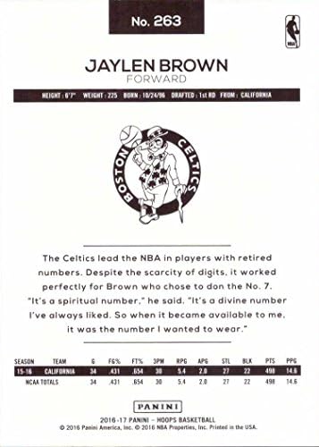 -17 Баскетболни обръчи Панини НБА 263 Карта начинаещ Джейлена Браун
