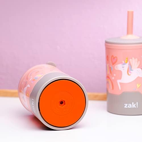 Детска чаша Zak Designs Unicorn Mighty Детенце с винт капак и силиконов соломинкой, здрав, не се бутилира, на
