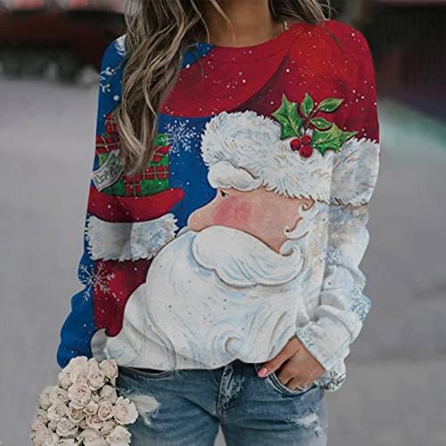 Дамски Коледни Блузи, Тениски С Забавни Принтом, Пуловер с дълъг Ръкав, Ежедневни Блузи с кръгло деколте, Свободна