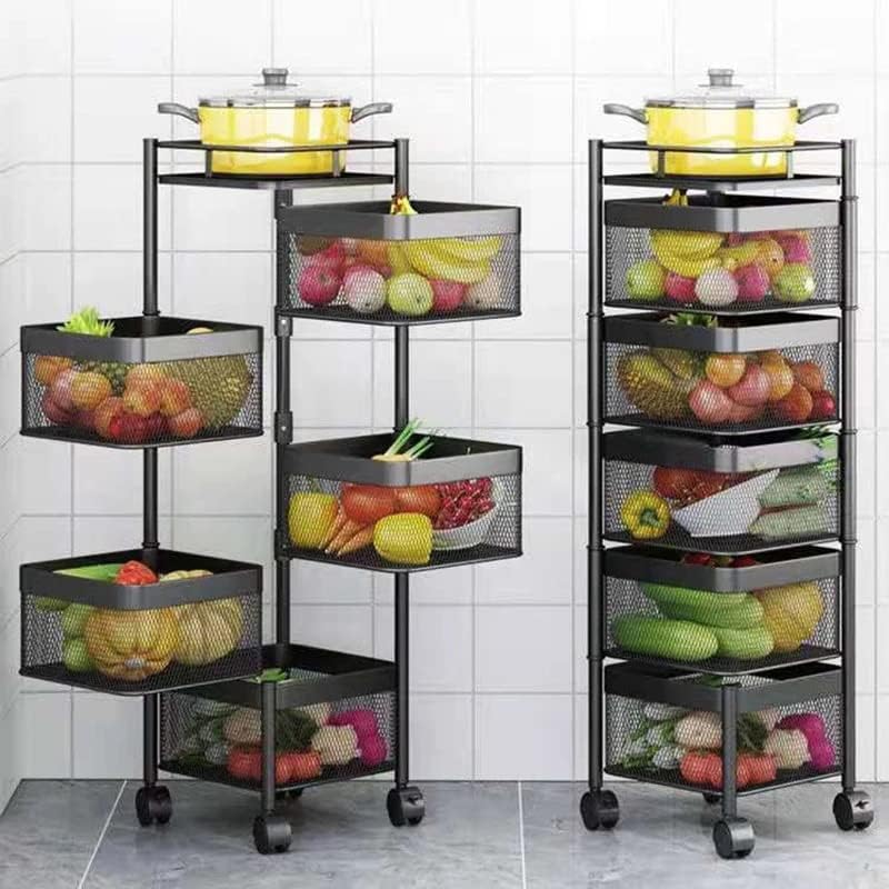 Дебел Многослоен Кухненски рафтове За съхранение на Зеленчуци и плодове, Количка за кошници, Мултифункционален