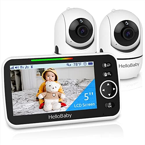 5-инчов следи бебето Hellobaby с 2 камери и аудио, дистанционно завъртане-увеличение Бебефони, Без Wi-Fi, VOX,