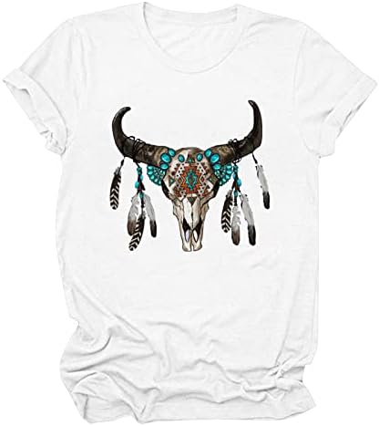 Дамски Модни Горната Риза С Къс Ръкав Aztec Western Ежедневни Деним Риза, Елегантен Свободен Бял Топ С Дълъг
