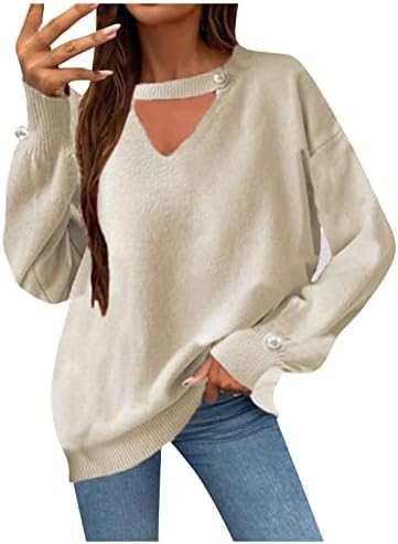 Модни Възли Пуловери Vneck с дълъг ръкав, Женски Волейболни Обикновена Пуловери Свободно, Намаляване, Най-Меките