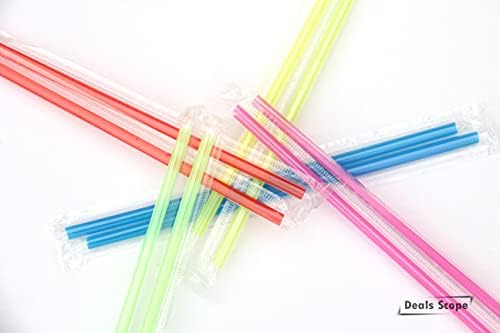 250 Пластмасови соломинок за пиене в индивидуални опаковки за еднократна употреба, различни неонови цветове,