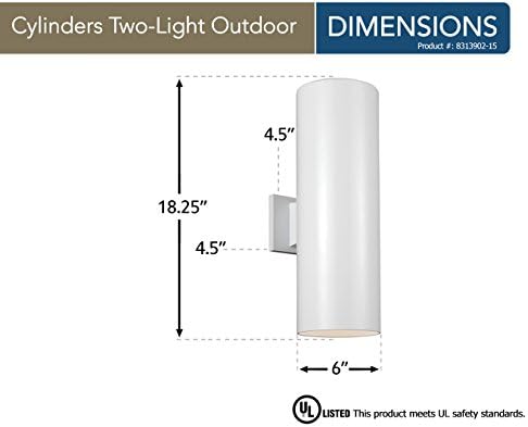 Generation Lighting 8313902-15 Външните Цилиндри Двухсветный Външен Стенен фенер с закалено стъкло, Бяло покритие