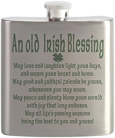 CafePress Стара ирландска колба за благословиите, колба от неръждаема стомана, 6 унции за пиене